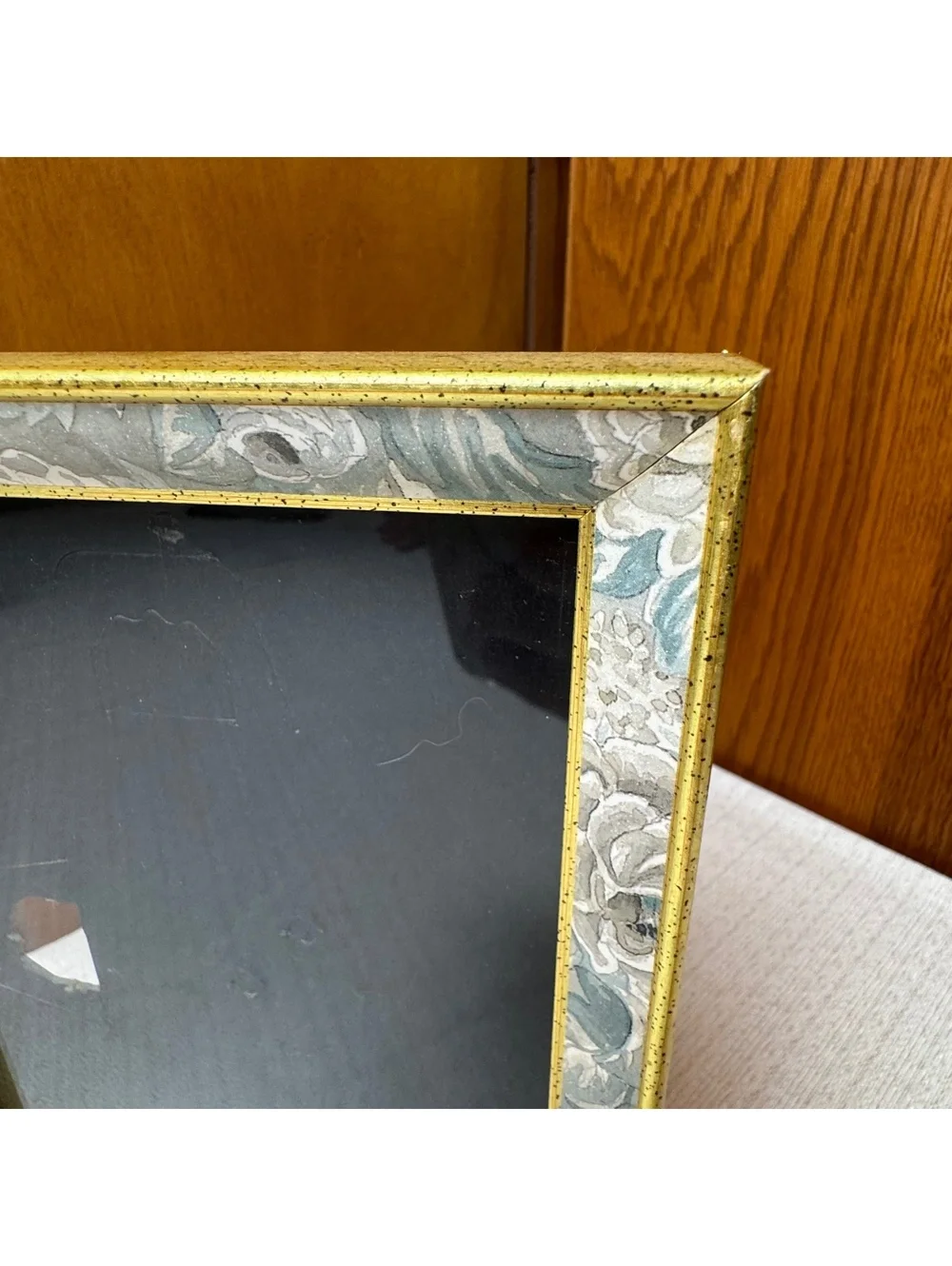 Vintage Gold Floral 5x7 Picture Frame Blue Gray Roses Cottage Chic Decor